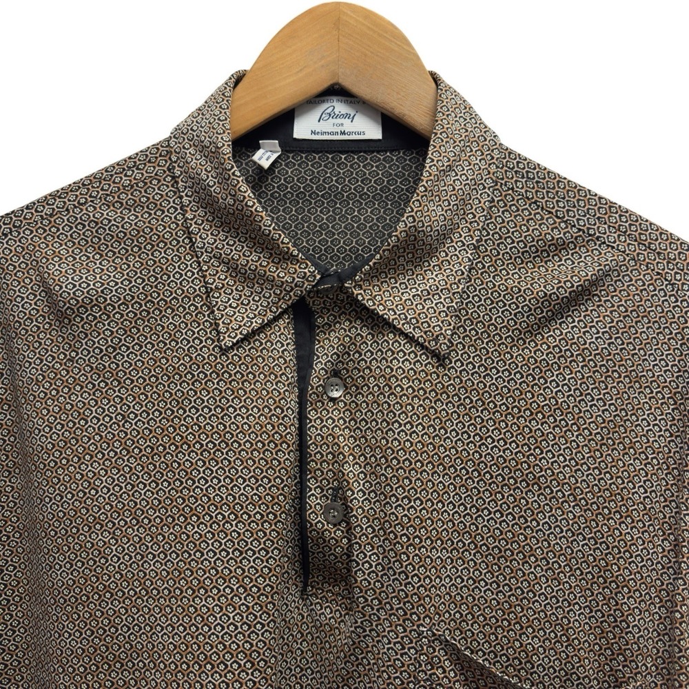 Brioni Men's Size XXL Brown Floral Cotton Short Sleeve Polo Shirt Made in Italy